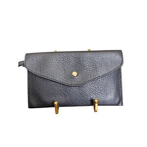 Luxurious Soft Envelope Wallet Clutch Black Pebbled Leather Snap Closure NWOT